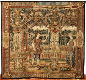 Vertumnus og Pomona: Vertumnus forvandlet til en beskjærer, ca. 1550 (gull, ull og silke) av Pieter Coecke van Aelst