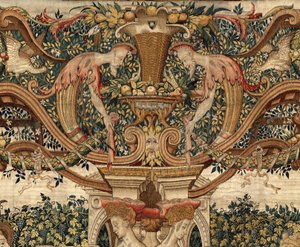 Vertumnus og Pomona: Vertumnus forvandlet til en beskjærer, ca. 1550 (gull, ull og silke) av Pieter Coecke van Aelst