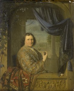 Portrett av en mann som holder en klokke, 1688 av Pieter Cornelisz Slingelandt van