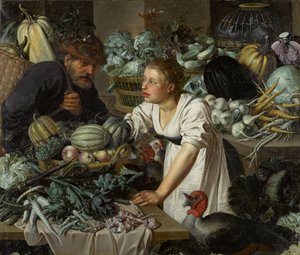 Stilleben med to figurer av Pieter Cornelisz. van Rijck