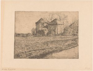 Gård med to høyfjøs av Pieter Dupont