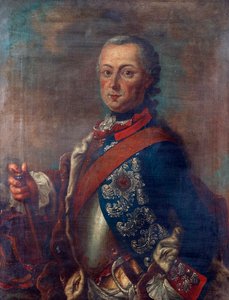 Frederic II av Preussen, kjent som Frederik den Store - Portrett av Fredrik II av Preussen (1712-1786) av Pieter Frederik De la Croix (1709-1782), - Olje på lerret, 51x39 - Privat samling av Pieter Frederik de la Croix