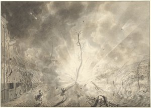 Kruttkatastrofen i Leiden, 12. januar 1807 av Pieter Gerardus van Os (signed by artist)