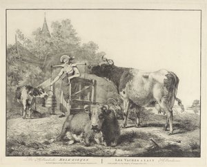 Kyr og en melkepike De Hollandsche Melk-koeijen/ Les vaches â lait hollandaises (tittel på objekt)