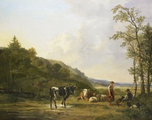 Landskap med gjetere og storfe av Pieter Gerardus van Os