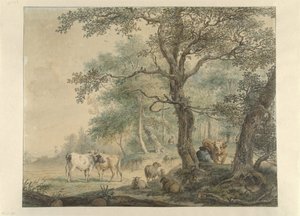 Landskap med to gjetere med storfe av Pieter Gerardus van Os
