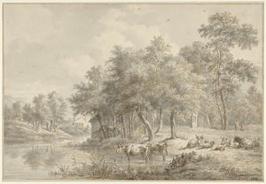 Elvelandskap med storfe av Pieter Gerardus van Os