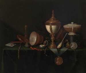 Stilleben med strutseggbeger og Whitfield Heirlooms, ca. 1670. av Pieter Gerritsz van Roestraeten