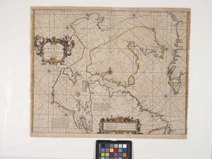Nytt kart over den nordøstligste kysten av Amerika (gravering med håndfarging på off-white lagt papir) av Pieter Goos
