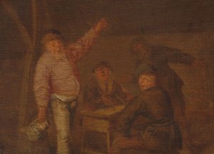 Bønder som drikker i en låve av Pieter Hermansz. Verelst