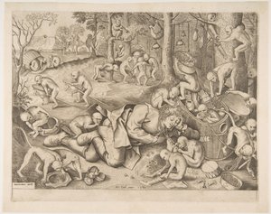 Kjøpmannen ranet av aper, 1562 av Pieter Heyden van der