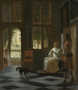 En kvinne som regisserer en ung mann med et brev, 1670
