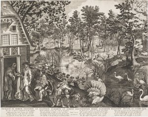 Besøket i et treaktig landskap av Pieter II de Jode