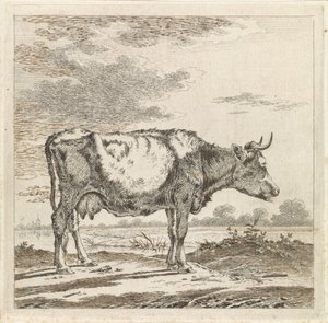 Landskap med en ku ved vannkanten av Pieter Janson