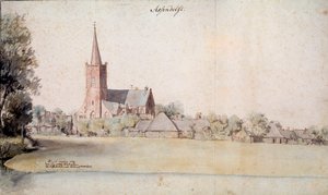 Utsikt over Assendelft i Nederland i 1633 Tegning av Pieter Jansz (1597-1665) 1633 Paris. Nederlandsk institutt