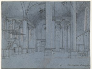 Utsikt over interiøret i Nieuwe Kerk, Haarlem, sett fra østenden av nordgangen ser vestover av Pieter Jansz Saenredam