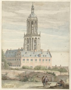 Utsikt over palasset til Frederik V, kurfyrst Palatine og Sint-Cunerakerk, Rhenen