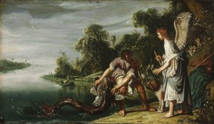 Engelen og Tobias med fisken