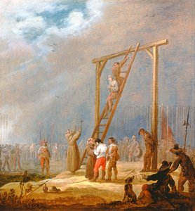 En henrettelse ved en galge (olje på panel)