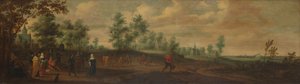 Landskap med et par som danser utenfor et herskapshus