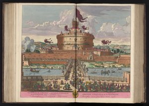 Engelenburcht aan de rivier de Tiber te Roma Castle of St. Angeli (nemlig Michaelis) av de høyeste (...) (tittel på objekt) av Pieter Schenk (I)