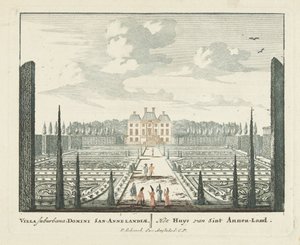 Utsikt over herskapshuset Clingendael i Haag Uitleereseene Gesichte van het Wijdvermaarde Loo som andre kongehus (serietittel) Admirandorum quadruplex spectaculum (serietittel)