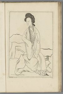 Kinesisk kvinne med høyre hånd i ermet på kimonoen Kinesiske kvinner, blomster og fugler (serietittel) av Pieter Schenk (II) (possibly)