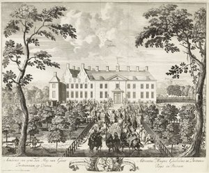 Ankomst av William III til jakthytta, Hof te Dieren, 1691