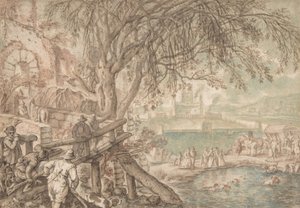 Huntsmen and Company observerer hunder som henter ender i en dam April måned, c1610-20. av Pieter Stevens