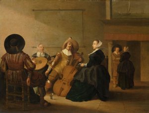 Et musikalsk selskap i et interiør av Pieter Symonsz Potter