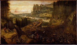 Kamp mellom filistrene og israelittene: Saul og eieren hans blir kastet på sverdet sitt. (maleri av Pieter Bruegel the Elder