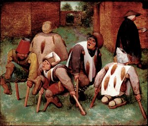 The estropies Gruppe av funksjonshemmede karakterer, butts-de-jatte (rumper). Maleri av Pieter Bruegel (eller Breugel eller Brueghel eller Breughel) dit l