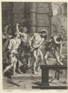 Flagelering av Kristus av soldater Ego in flagella paratus sum (tittel på objekt) av Pieter de Bailliu (I)