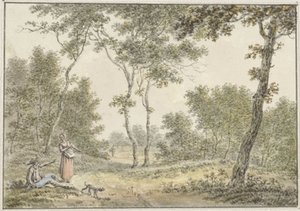 Skoglandskap med noen figurer av Pieter de Goeje