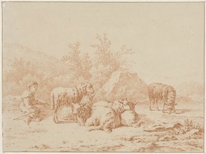 Landskap med sauegjeter og flokken hans av Pieter de Goeje