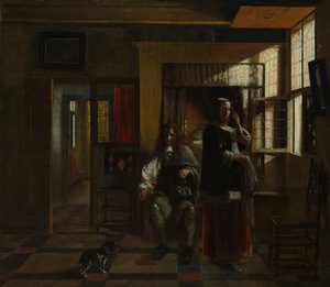 Interiør med et ungt par, sannsynligvis ca. 1662-65. av Pieter de Hooch