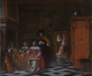 Portrett av en familie som spiller musikk, 1663 av Pieter de Hooch