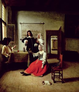 Kvinne som drikker med soldater, 1658 av Pieter de Hooch