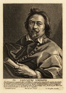 Portrett av Jacques Jordaens, flamsk maler, tegner og billedvevdesigner kjent for sine historiemalerier, sjangerscener og portretter av Pieter de II Jode