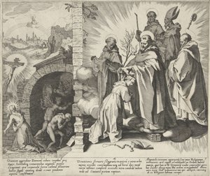 Catharina budd / Visioen van Catharina / Catharina wordt Dominicanes Scènes uit het leven en wonderen van de Heilige Catharina van Siena (serietittel) Life, Death, and Selected Miracles of B. Catherine the Elder (...) (serietittel) av Pieter de Jode (I)