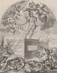 Plate 1: Ferdinand som Mars, stående på en sokkel, fra William Becanus 