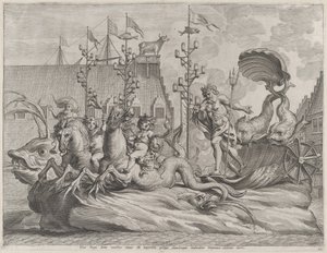 Plate 35: Filip av Spania som Neptun, rir i en vogn trukket av to sjøhester, fra Gu..., 1636.