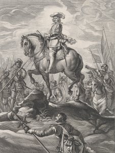 Plate 8: Ferdinand på hesteryggen krysser Alpene, fra Guillielmus Becanus 