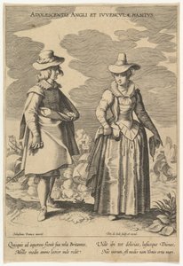 Ungdoms engelsk og unge kvinners holdninger, fra Fashions of Different Nations.n.d. av Pieter de Jode I