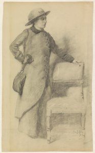 Stående dame med hatt og kappe av Pieter de Josselin
