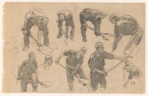 Studieark med skisser av en gravearbeider av Pieter de Josselin
