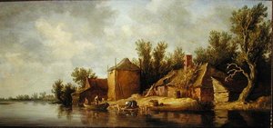 Elvelandskap (olje om bord) av Pieter de Neyn