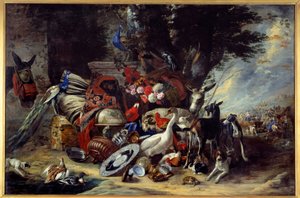 Dyr og redskaper sa også Jakobs avgang til Mesopotamia-maleriet av Pieter Boel (1622-1674)