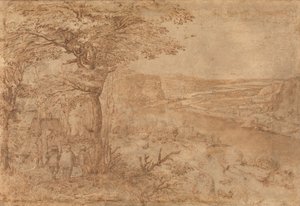 Landskap med pilegrimer (penn og brunt blekk på papir) av Pieter Bruegel the Elder
