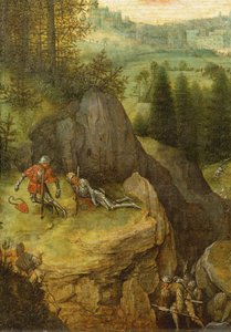 Sauls selvmord i kampen mot filisterne på Gilboa-fjellet (maleri på eikeved) av Pieter the Elder Bruegel